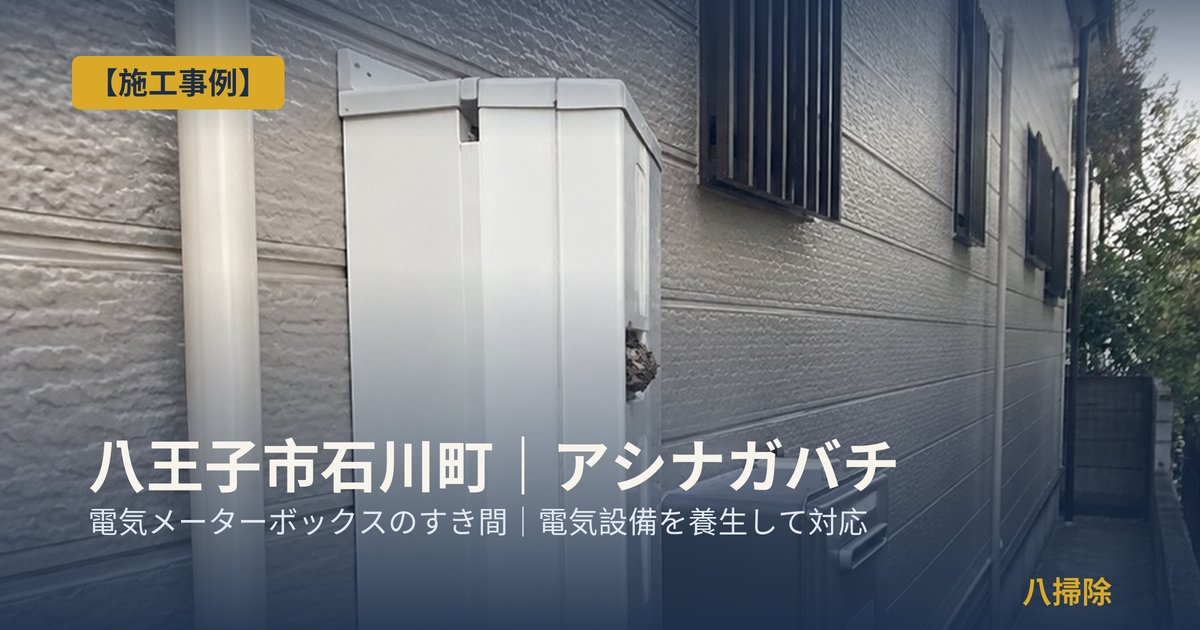 八王子市石川町の電気メーターボックスのすき間にできたアシナガバチの巣の施工事例
