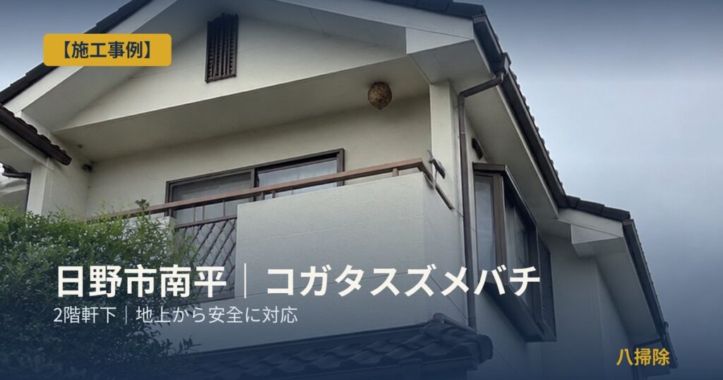日野市南平の2階軒下にできたコガタスズメバチの巣の施工事例