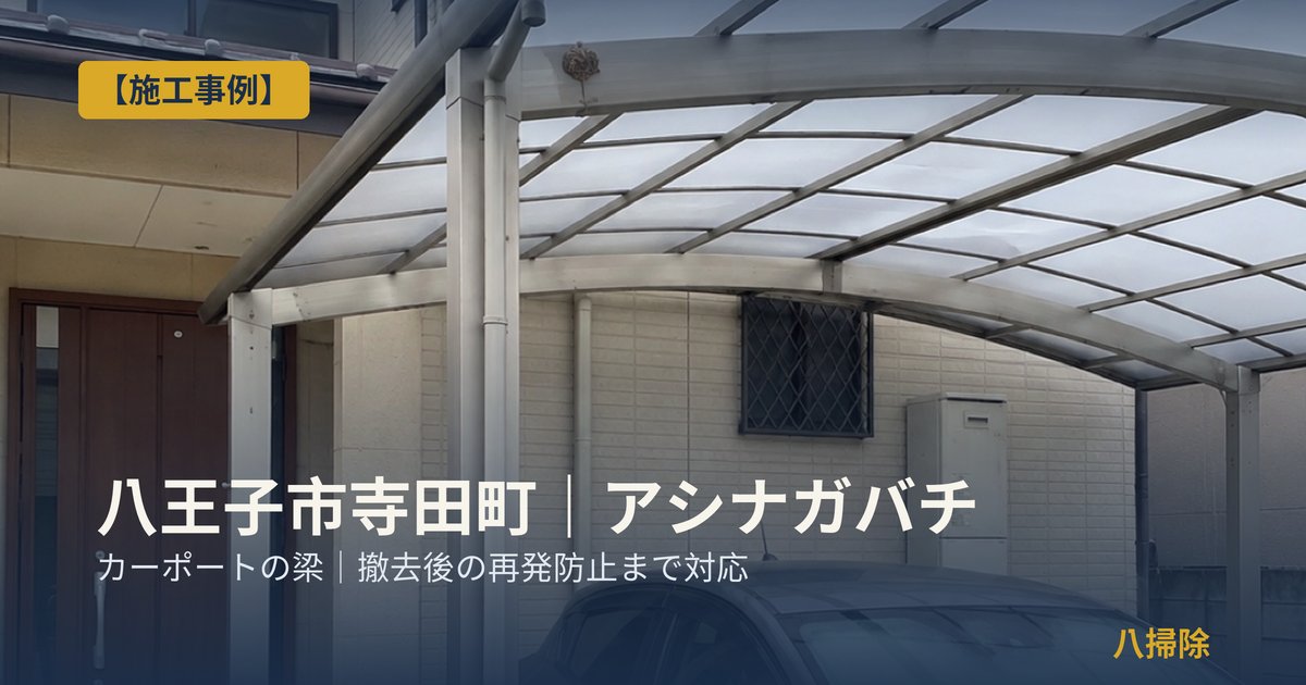 八王子市寺田町のカーポートの梁にできたアシナガバチの巣の施工事例